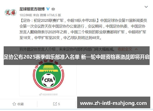 足协公布2025赛季俱乐部准入名单 新一轮中超资格赛激战即将开启