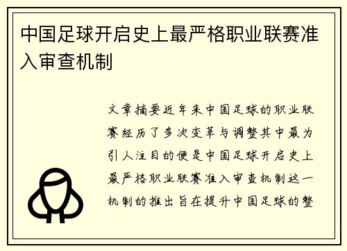中国足球开启史上最严格职业联赛准入审查机制 中国足球开启史上最严格职业联赛准入审查机制